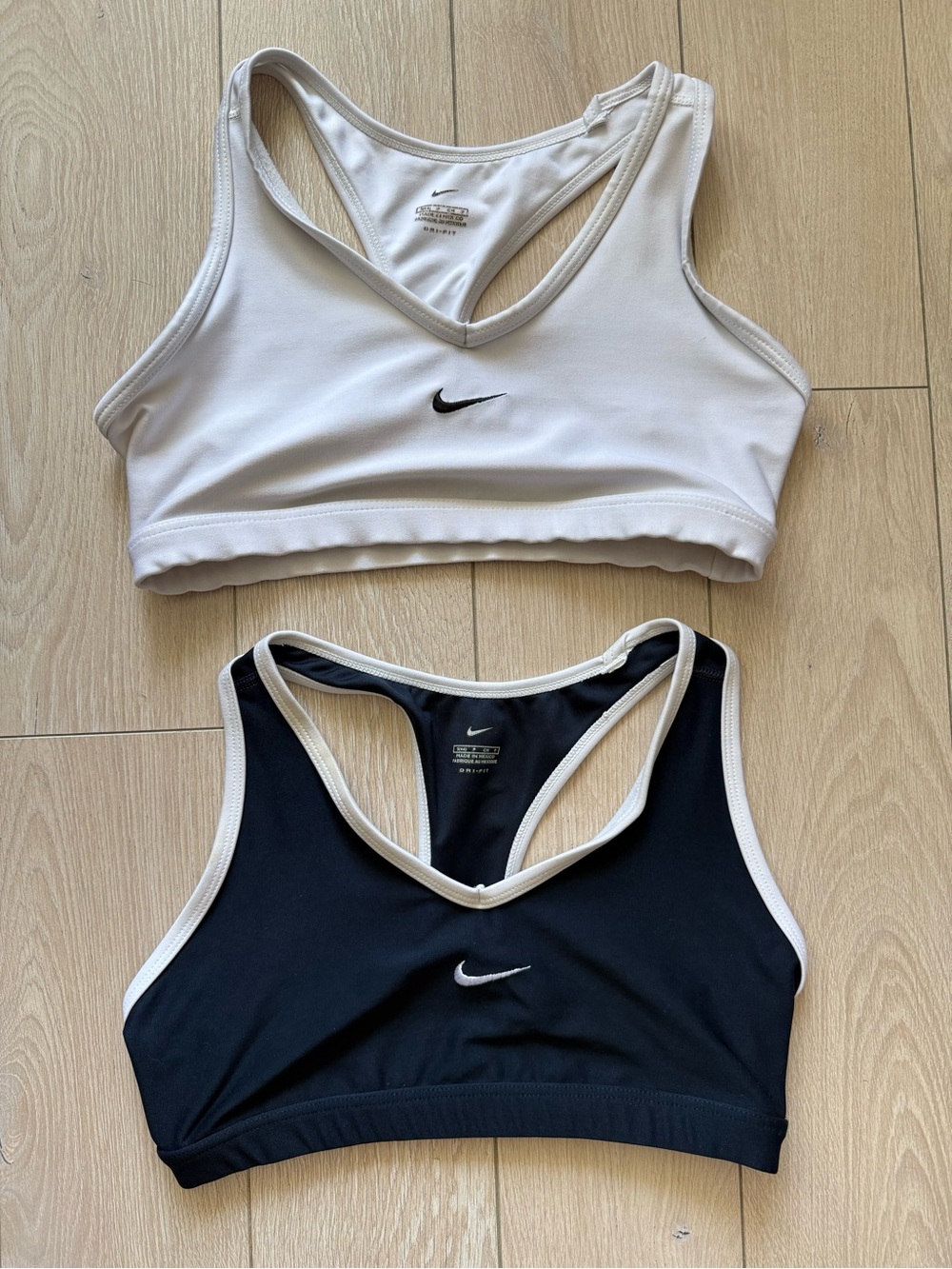 Set of 2 Nike Y2K Logo Embroidered Sports Bras in White & Black Size Small